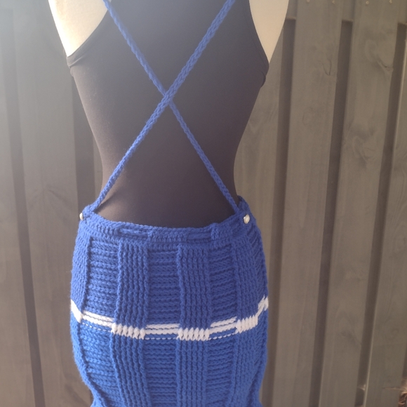 Crochet royal blue and white accordion style skirt - Picture 2 of 4